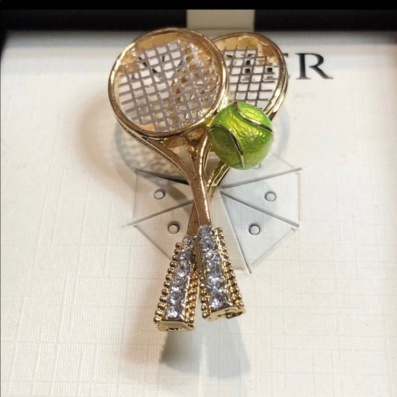 New in Box Gorgeous Napier Gold-Tone Crystal Tennis Racket Pin - Picture 3 of 6